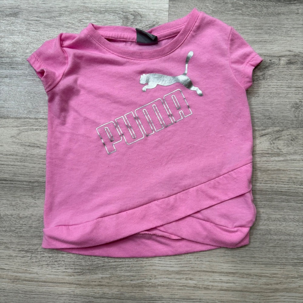 Puma Toddler Girls Pink Graphic T Shirt‎ Size 3T Cat Logo Cross Front